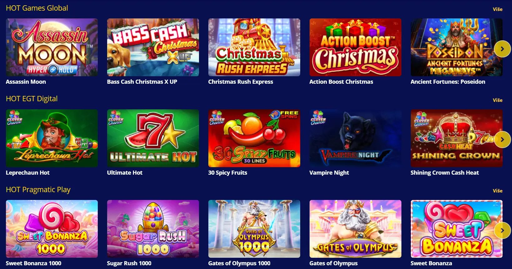 Lobby de Senator Casino con juegos populares y títulos de tragaperras.